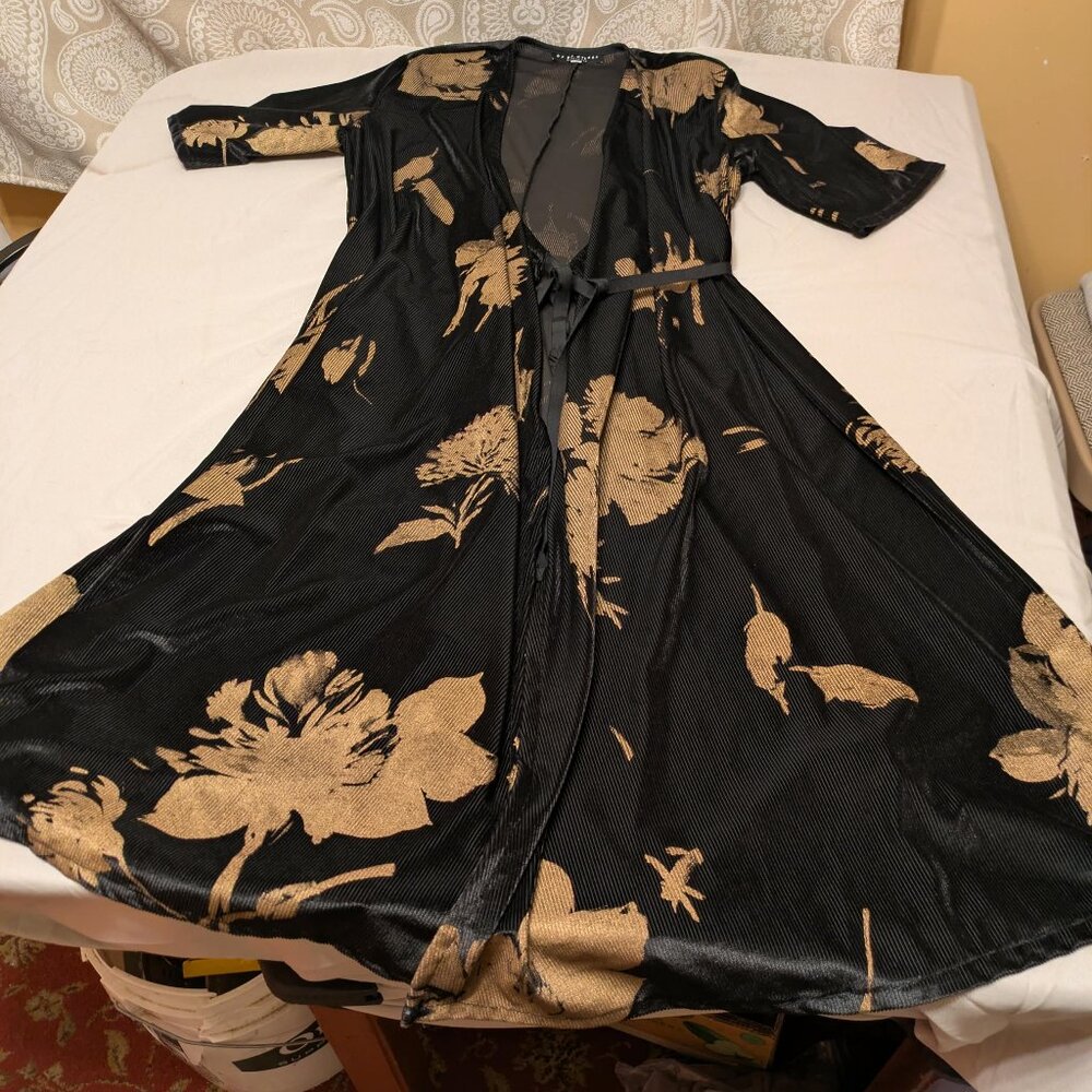 Bryn Walker Black Gold Textured Kimono Duster Jacket Small Artwear